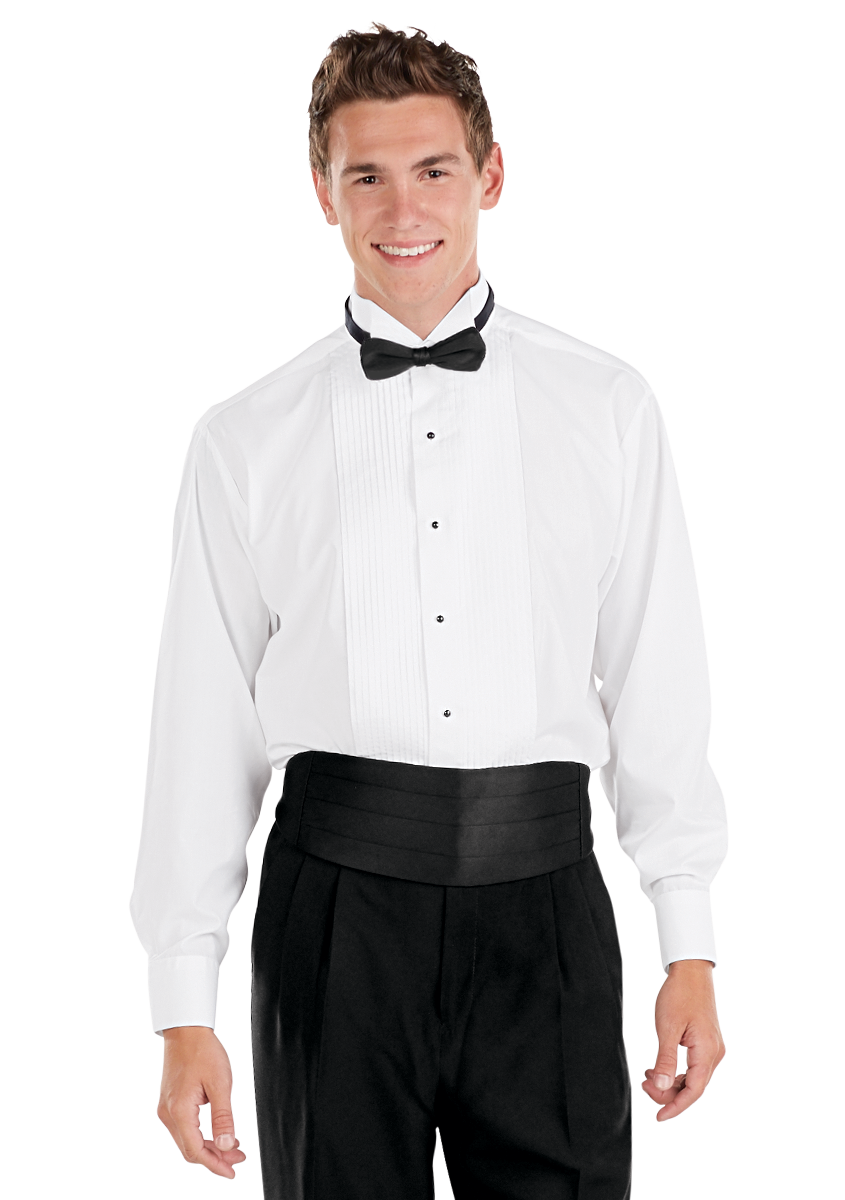 White Band Tuxedo Shirt Pleated Laydown Collar BowTie Symphony Concert Choir 
