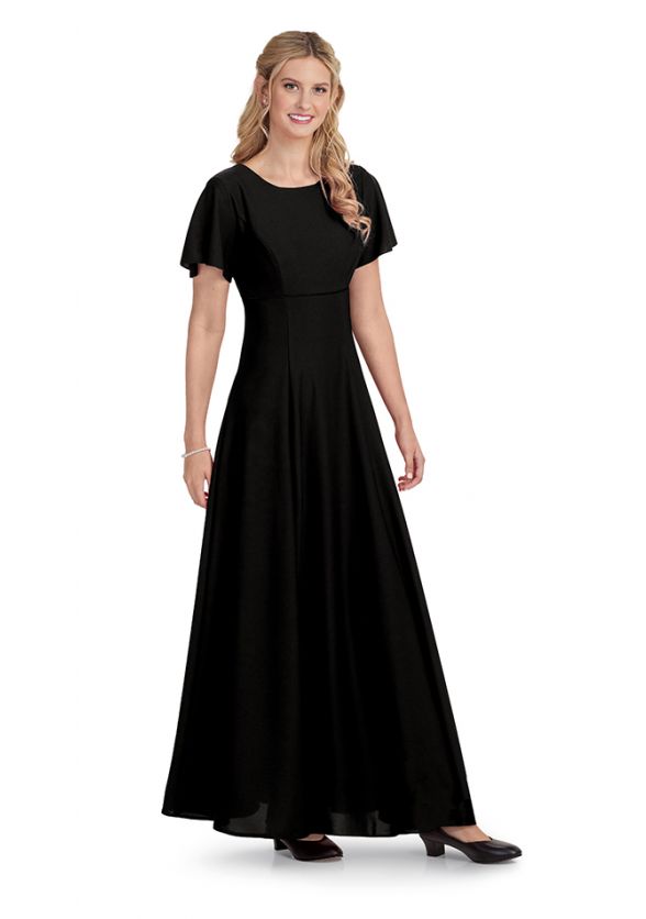 Ladies Concert Black Flutter Sleeve Ashbury Dress - Front 