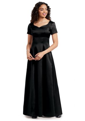 Satin Harmonia Dress with Short Sleeves in Black
